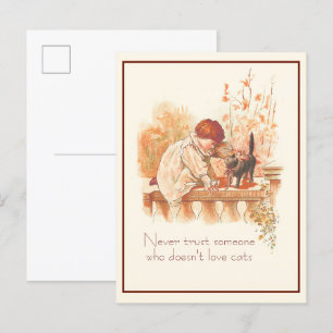 Beautiful Red Haired Child with Kitten Cat Quote  Postcard