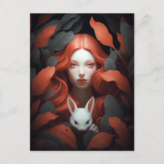 Beautiful Red Haired Girl Holding A Bunny Postcard