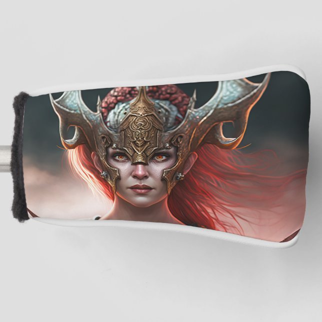 Beautiful Red Haired Nordic Warrior Golf Head Cover (Front)