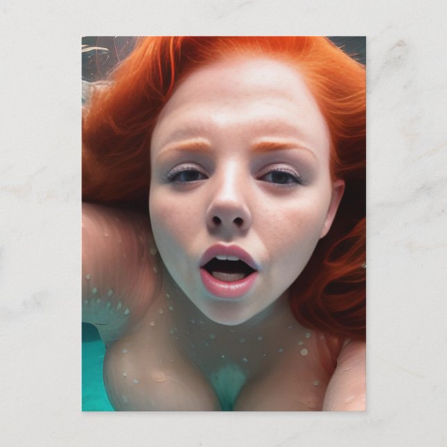 Beautiful Red Haired Woman Underwater Photography Postcard (Front)