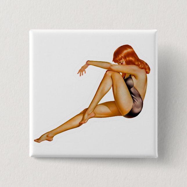 Beautiful Red Head Pin-up Girl 2 Inch Square Button (Front)