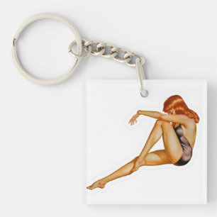 Beautiful Red Head Pin-up Girl Keychain