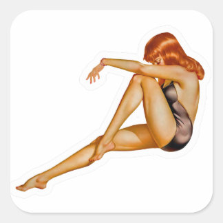 Beautiful Red Head Pin-up Girl Square Sticker