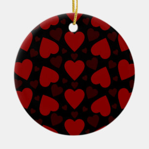 Beautiful red heart pattern on black ceramic ornament