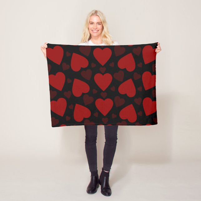 Beautiful red heart pattern on black  fleece blanket (In Situ)