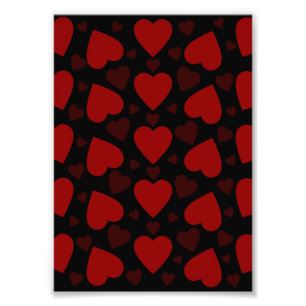 Beautiful red heart pattern on black photo print