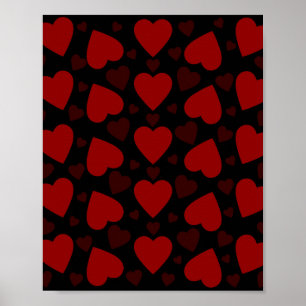 Beautiful red heart pattern on black poster