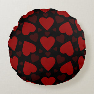 Beautiful red heart pattern on black  round pillow