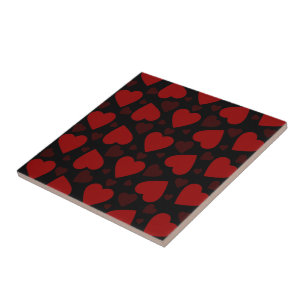 Beautiful red heart pattern on black tile