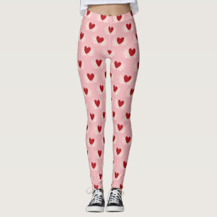 Beautiful red hearts printed white & pink leggings