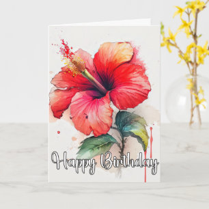 Beautiful Red Hibiscus Flower Art Card