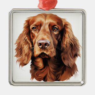 BEAUTIFUL RED IRISH SETTER DOG METAL ORNAMENT