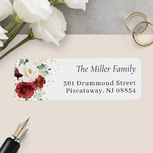 Beautiful Red Ivory White Floral Return Address