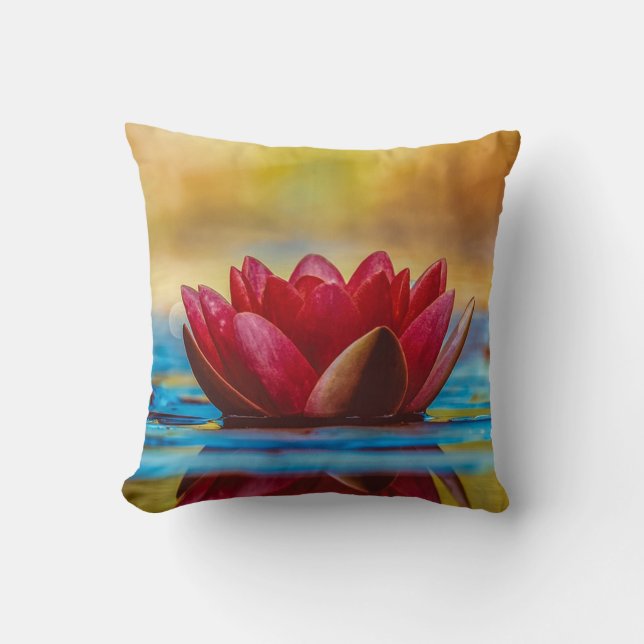 Beautiful Red Lotus , Zen  Throw Pillow (Front)