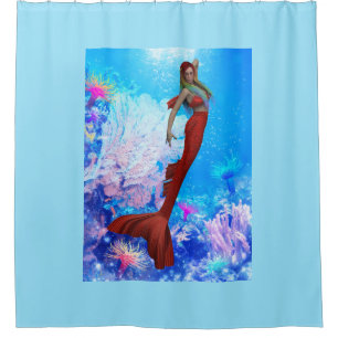 Beautiful Red Mermaid Shower Curtain