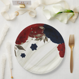 Beautiful red & navy flowers botanical paper plate