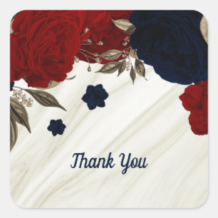 Beautiful red & navy flowers botanical square sticker