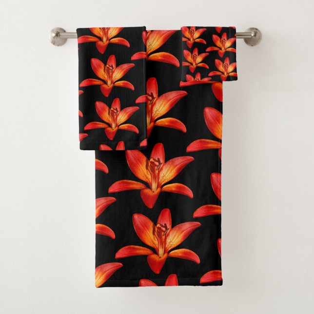 Beautiful Red Orange Asiatic Lily Gran Paradiso Bath Towel Set (Insitu)