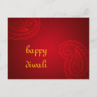 Beautiful Red Paisley Floral Design Happy Diwali