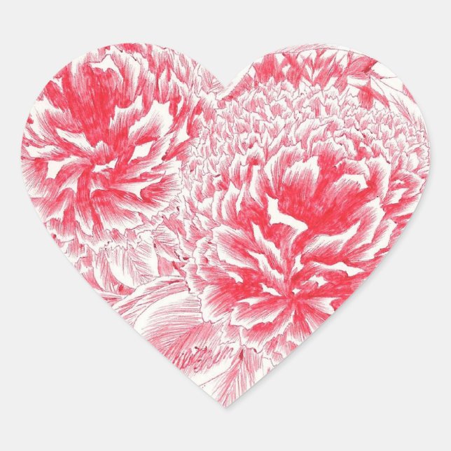 Beautiful Red Peony Heart Sticker (Front)