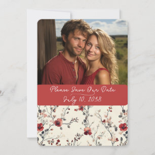 Beautiful Red & Pink Elegant Floral Save The Date