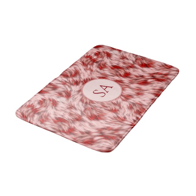 Beautiful Red & Pink Monogramed Bath Mat (Angled)