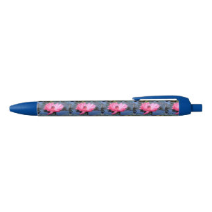 Beautiful Red Pink Purple Water Lily Writing Black Ink Pen