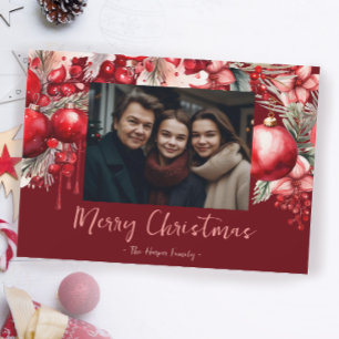 Beautiful Red Poinsettia Family Photo Holiday Card