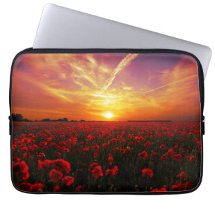 Beautiful red poppy flower field sunset laptop sleeve
