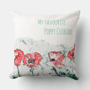 Beautiful Red Poppy Flowers Poppies Sketch Throw Pillow