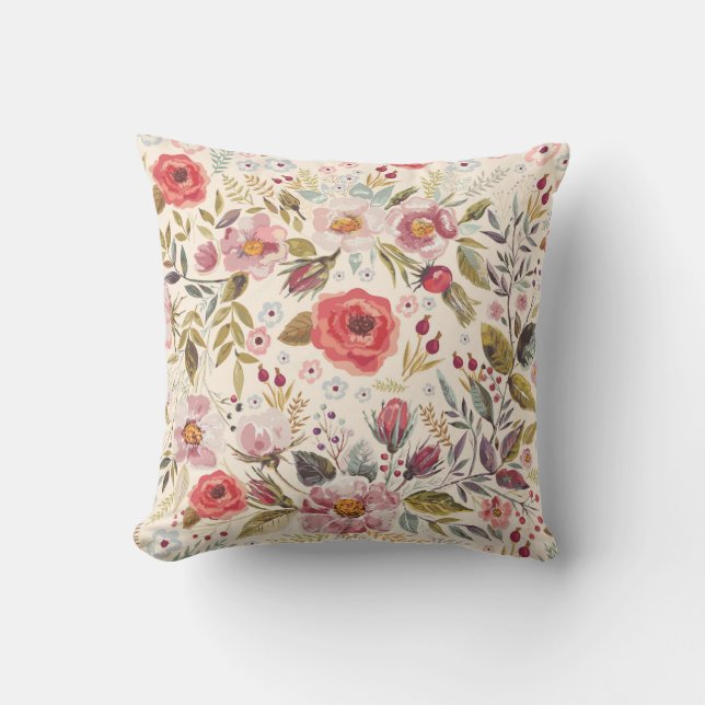 Beautiful Red Rose Flower Sketch Throw Pillow (Front)