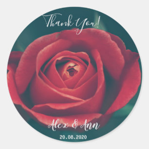 Beautiful Red Rose Flower Wedding Favour Sticker