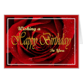 Beautiful red rose in gold writing birthday