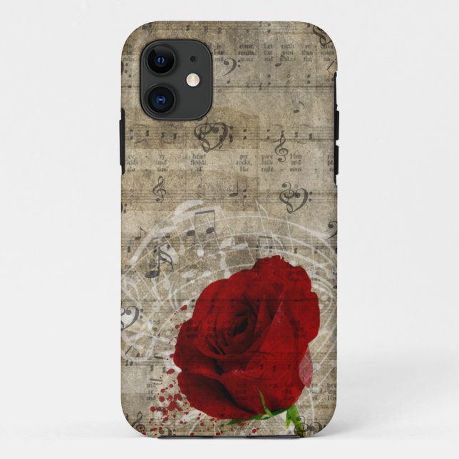 Beautiful red rose music notes swirl faded piano Case-Mate iPhone case (Back)