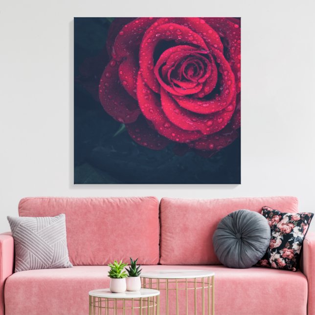 Beautiful Red Rose with Water Drops Canvas Print (Insitu(LivingRoom))