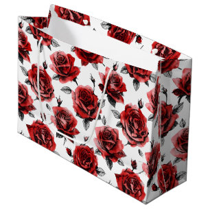 Beautiful Red Roses Illustration Style Valentine's Large Gift Bag