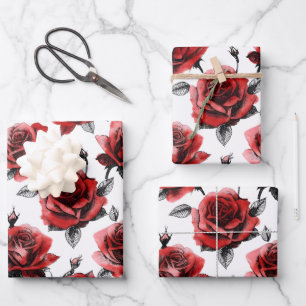 Beautiful Red Roses Illustration Style Valentine's Wrapping Paper Sheet