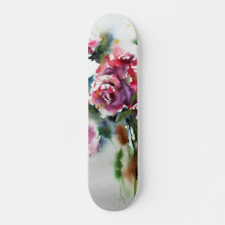 Beautiful Red Roses in Watercolor Art Skateboard