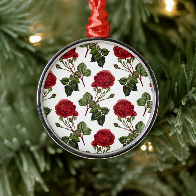 Beautiful Red Roses Metal Ornament (Tree)