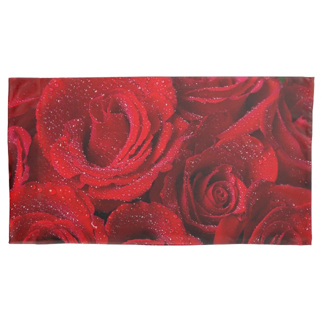 Beautiful Red Roses With Water Drops Pillowcase (Front)