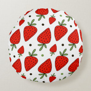 Beautiful red strawberries seamless pattern round pillow