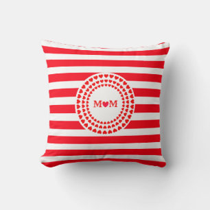 Beautiful Red Stripes and Heart Mandala Throw Pillow