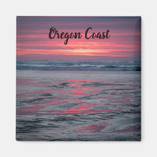 Beautiful Red Sunset at Nye Beach Newport Oregon Magnet