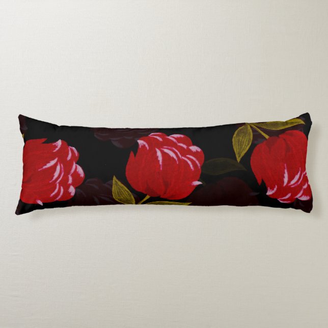 Beautiful Red translucent roses embroidery pattern Body Pillow (Front)