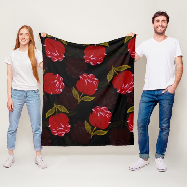 Beautiful Red translucent roses embroidery pattern Fleece Blanket (In Situ)