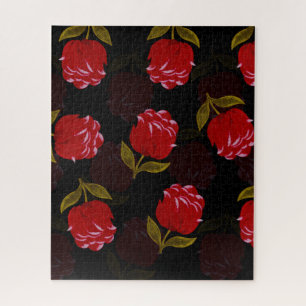 Beautiful Red translucent roses embroidery pattern Jigsaw Puzzle