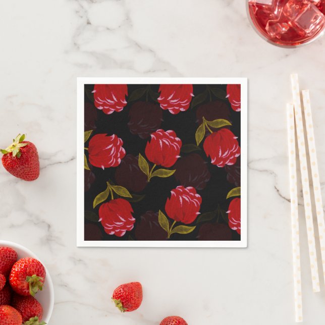 Beautiful Red translucent roses embroidery pattern Napkin (Insitu)