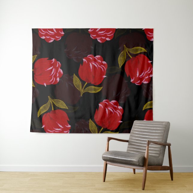 Beautiful Red translucent roses embroidery pattern Tapestry (In Situ (Horizontal))