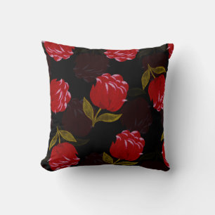 Beautiful Red translucent roses embroidery pattern Throw Pillow