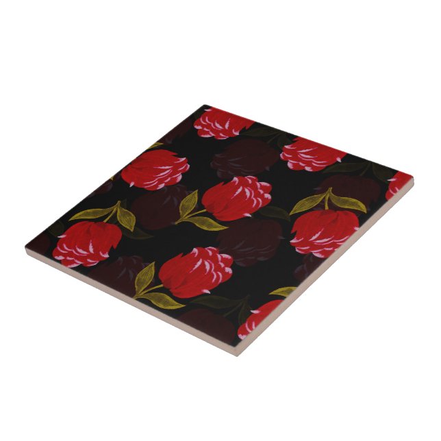 Beautiful Red translucent roses embroidery pattern Tile (Side)